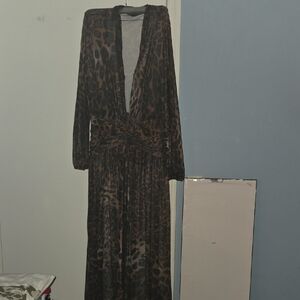 Elegant See Through Leopard Print Maxi Dress